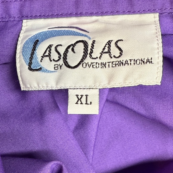 Las Olas Purple Button Down Long Sleeve Shirt Red Hat Heels Size XL Free Shirt - Picture 10 of 11